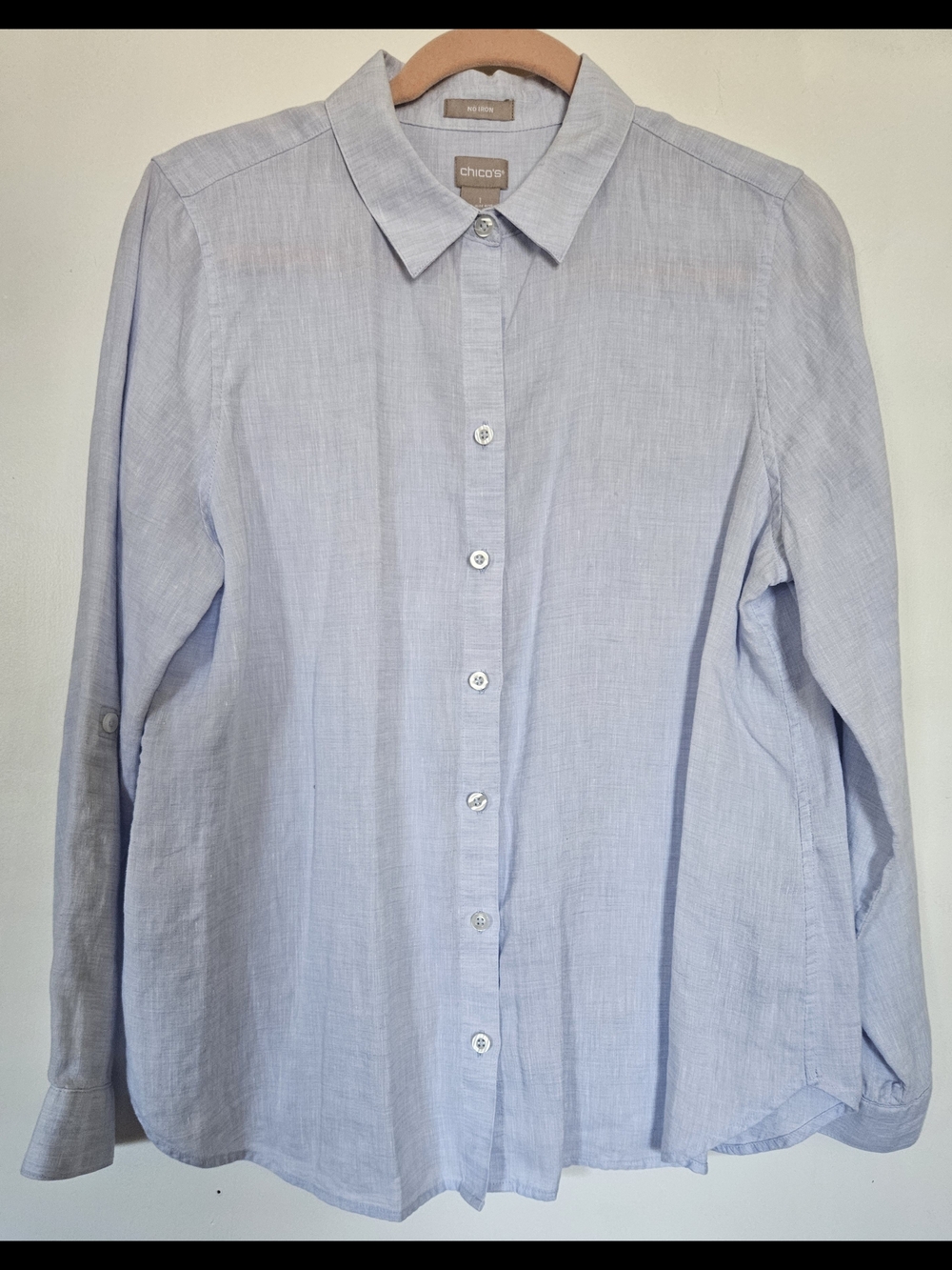 Chico's Pale Blue Linen Button-Front Dress Shirt Long Sleeves